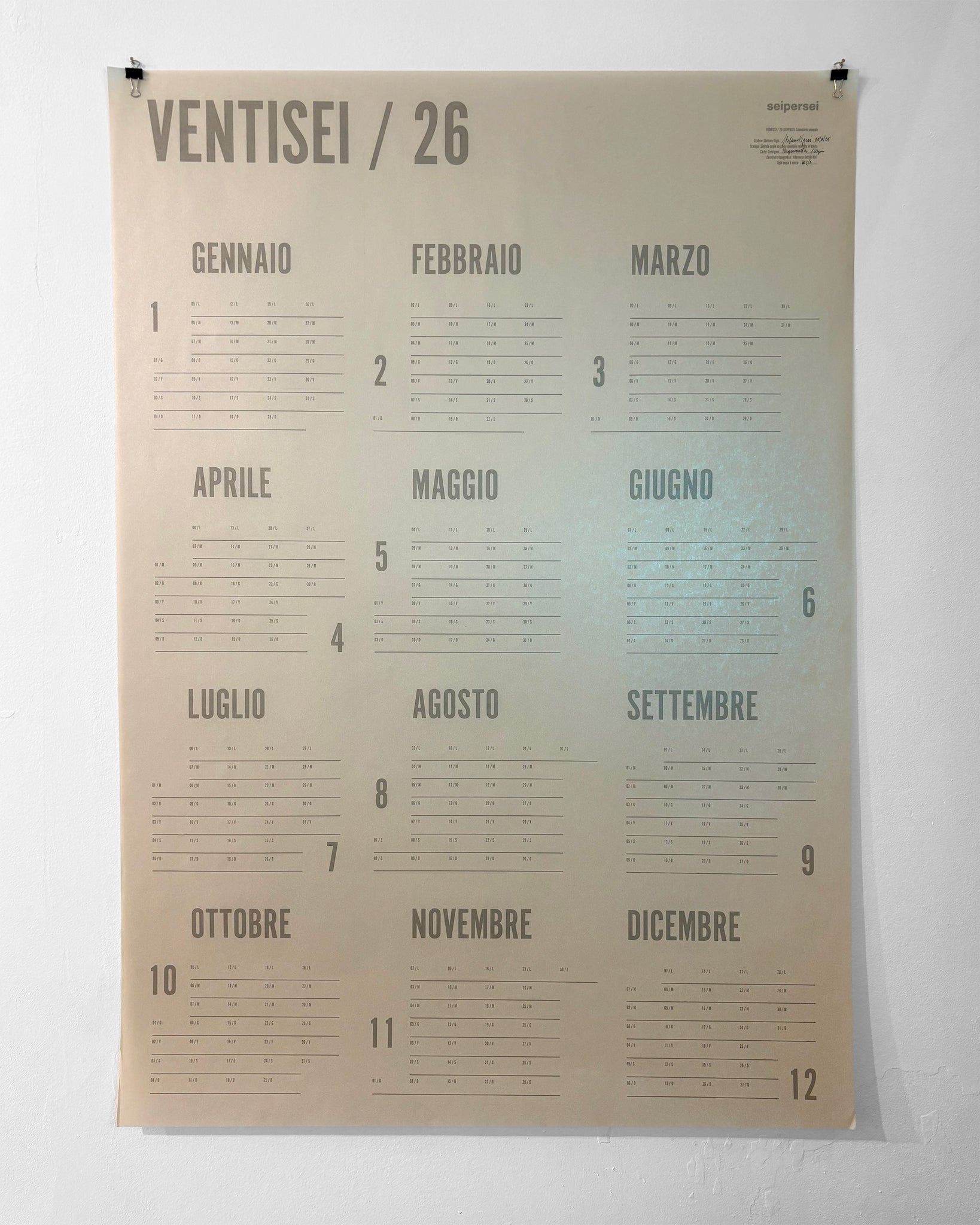 Calendario Ventisei 26 Pergamenata