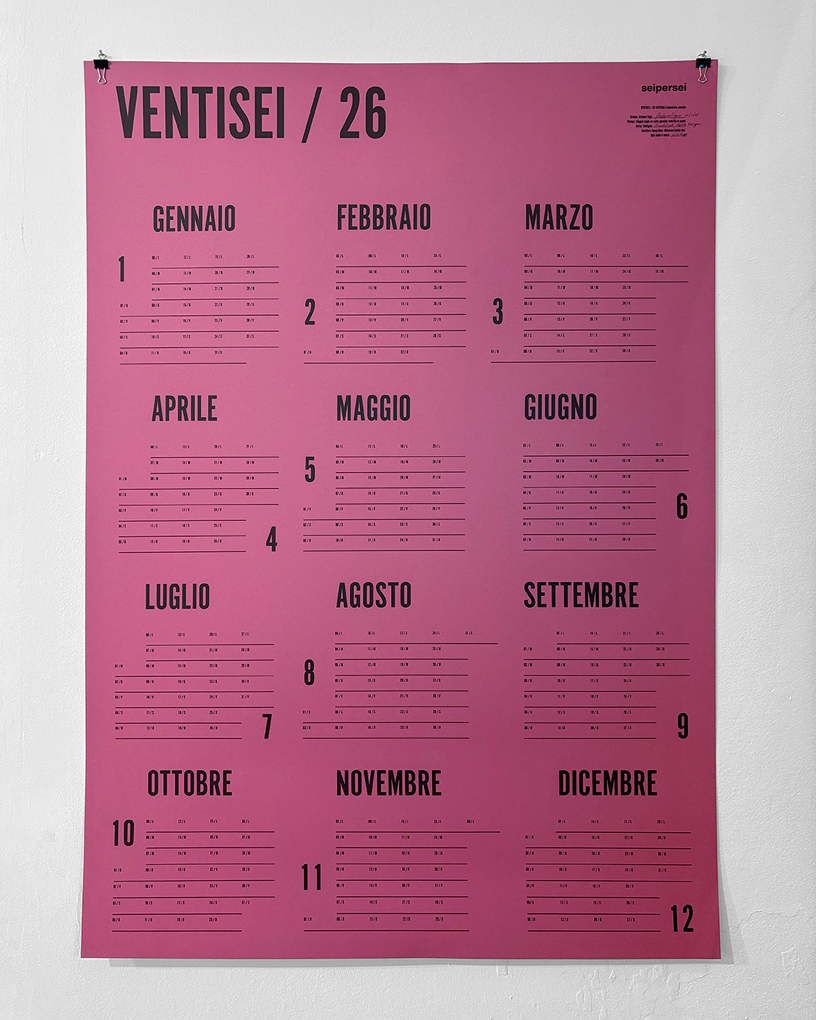 Calendario Ventisei 26 Woodstock Malva